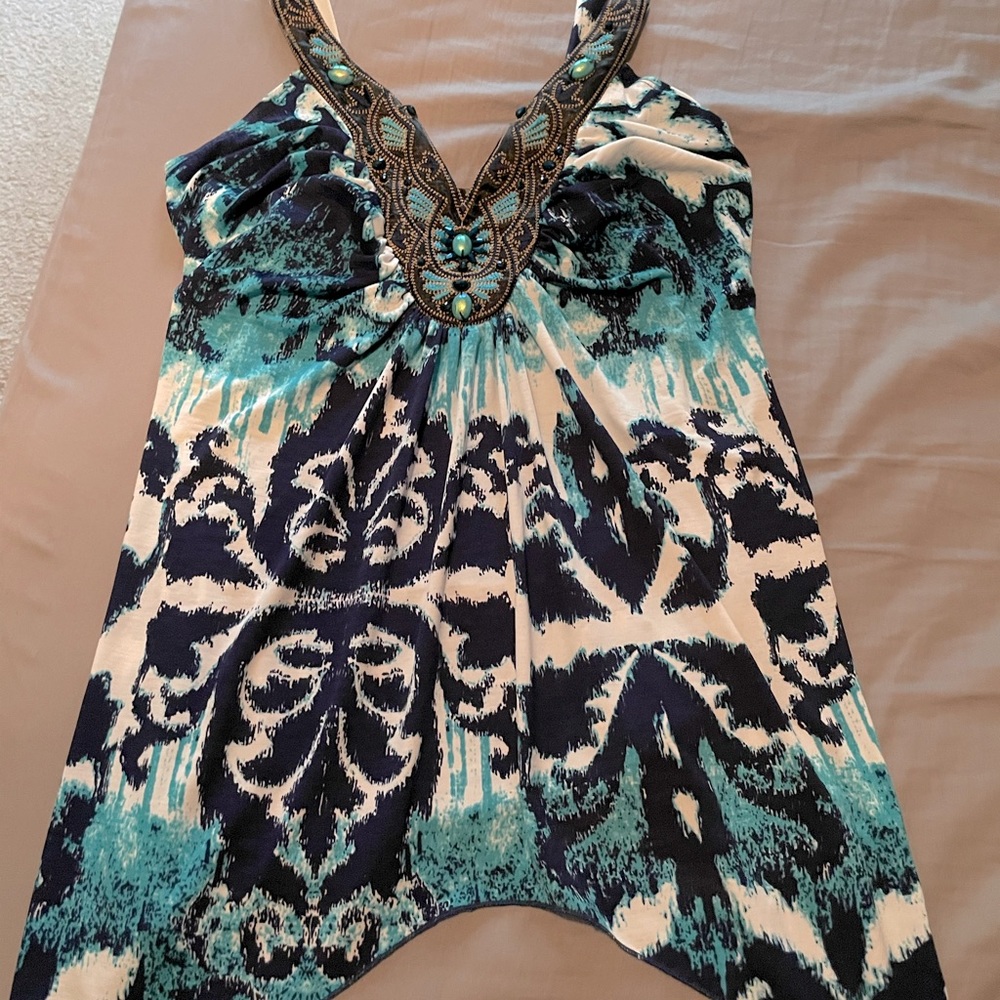 Venus Embellished Print Sleeveless Top NWOT